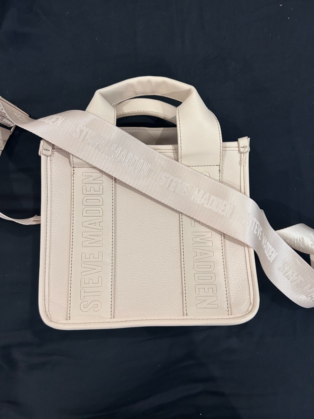 Steve Madden Pale Cream Logo Strap Mini Tote